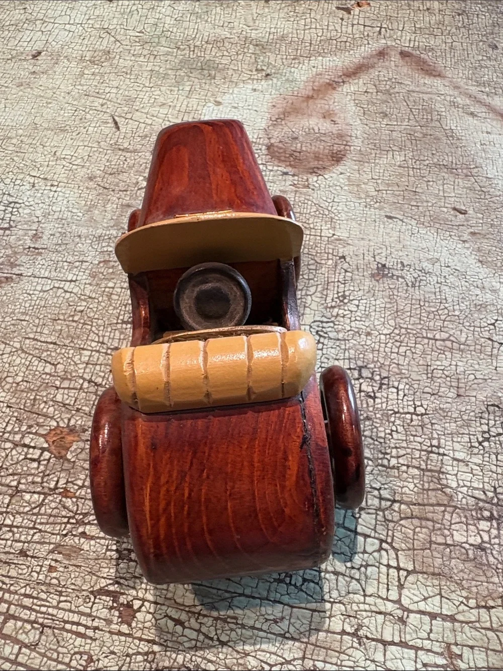 Vintage Wooden Roadster Car Trinket Box Hinged Hood Handcrafted 8” Decor